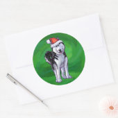 Festive Husky in Santa Hat op Green Ronde Sticker (Envelop)