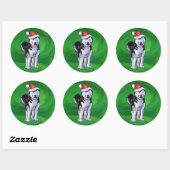 Festive Husky in Santa Hat op Green Ronde Sticker (Vel)