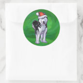 Festive Husky in Santa Hat op Green Ronde Sticker (Tas)