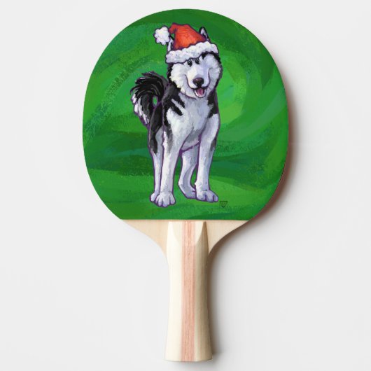 Festive Husky in Santa Hat op Green Tafeltennisbatje (Voorkant)