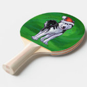 Festive Husky in Santa Hat op Green Tafeltennisbatje (Voorkant Gekanteld)