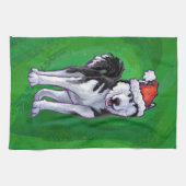 Festive Husky in Santa Hat op Green Theedoek (Horizontaal)