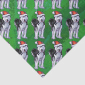 Festive Husky in Santa Hat op Green Tissuepapier (Detail)