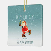 Festive Ice Skating Santa - Gepersonaliseerd Keramisch Ornament (Links)
