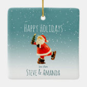 Festive Ice Skating Santa - Gepersonaliseerd Keramisch Ornament (Achterkant)