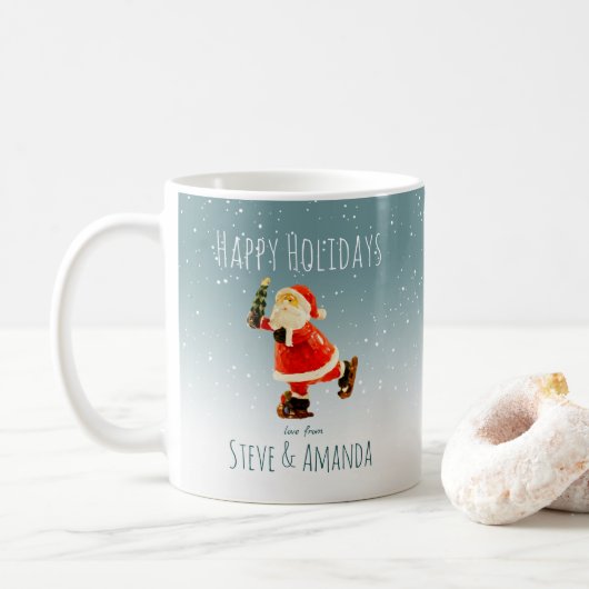 Festive Ice Skating Santa - Gepersonaliseerd Koffiemok (Met donut)