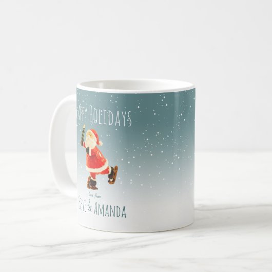 Festive Ice Skating Santa - Gepersonaliseerd Koffiemok (Voorkant links)