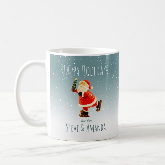 Festive Ice Skating Santa - Gepersonaliseerd Koffiemok (Links)