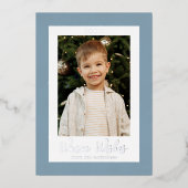 Festive Icy Blue en Silver Snowflakes Foto Folie Feestdagenkaart (Voorkant)