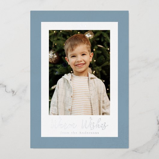 Festive Icy Blue en Silver Snowflakes Foto Folie Feestdagenkaart (Voorkant)