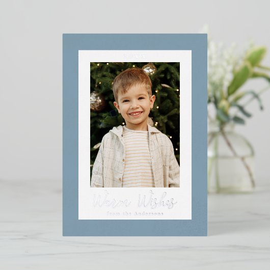 Festive Icy Blue en Silver Snowflakes Foto Folie Feestdagenkaart (Staand Voorkant)