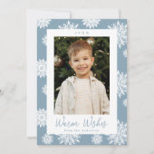 Festive Icy Blue en White Snowflakes Foto Feestdagenkaart (Voorkant)