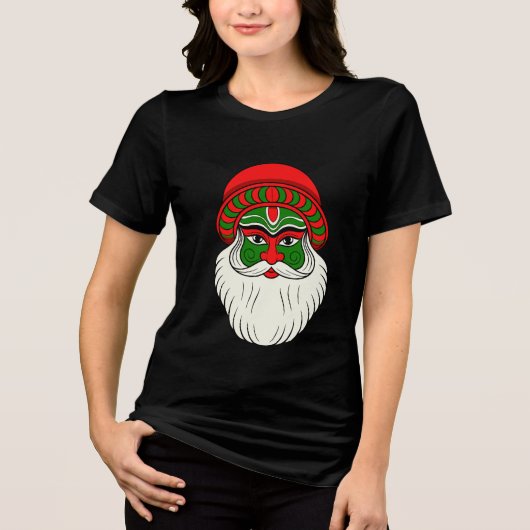 Festive Indian Santa Claus Print Tri-Blend Shirt (Voorkant)