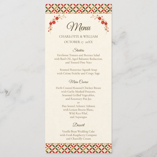 Festive Japanese Blossom Wedding Menu (Voorkant)