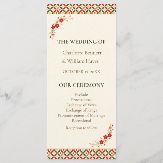 Festive Japanese Blossom Wedding Program Programmakaart (Voorkant)