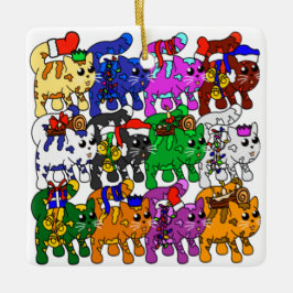Festive Jolly Meowy kerstkatten Keramisch Ornament