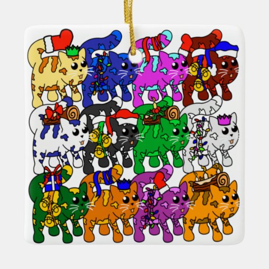 Festive Jolly Meowy kerstkatten Keramisch Ornament (Voorkant)