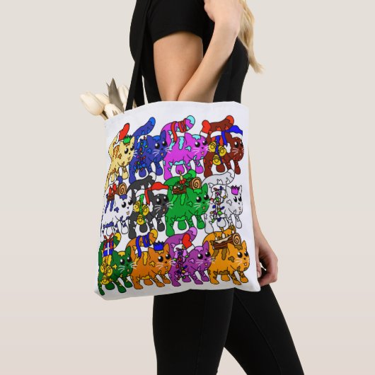 Festive Jolly Meowy kerstkatten Tote Bag (Dichtbij)