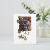 Festive Joy Calligraphy Script, Holly & Photo Briefkaart (Staand voorkant)