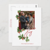 Festive Joy Calligraphy Script, Holly & Photo Briefkaart (Voorkant / Achterkant)