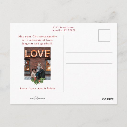 Festive Joy Calligraphy Script, Holly & Photo Briefkaart (Achterkant)