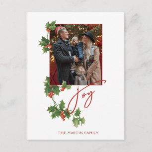 Festive Joy Calligraphy Script, Holly & Photo Briefkaart