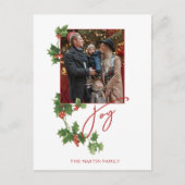 Festive Joy Calligraphy Script, Holly & Photo Briefkaart (Voorkant)
