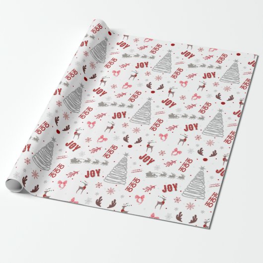 Festive Joy Christmas – Santa, Reindeer & Ho Ho Ho Cadeaupapier (Uitgerold)