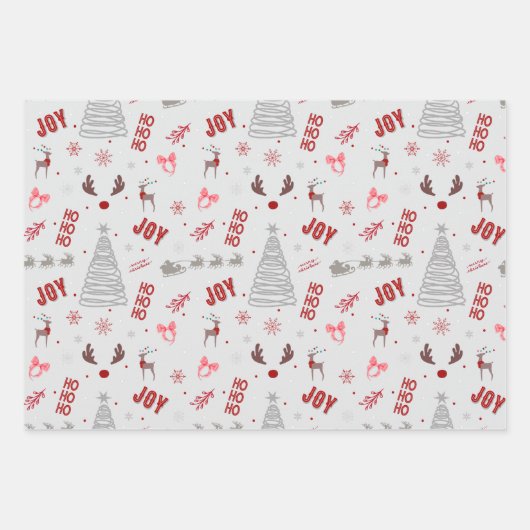 Festive Joy Christmas – Santa, Reindeer & Ho Ho Ho Inpakpapier Vel (Voorkant 3)