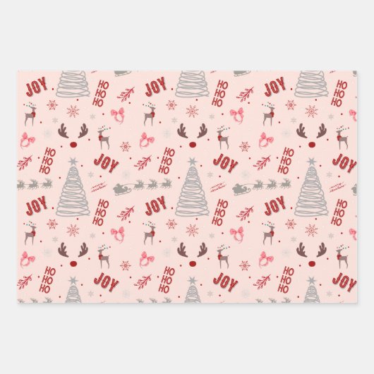 Festive Joy Christmas – Santa, Reindeer & Ho Ho Ho Inpakpapier Vel (Voorkant 2)
