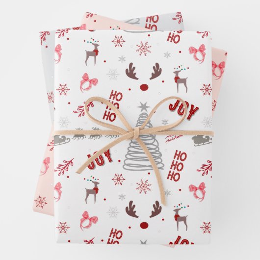 Festive Joy Christmas – Santa, Reindeer & Ho Ho Ho Inpakpapier Vel (In situ)