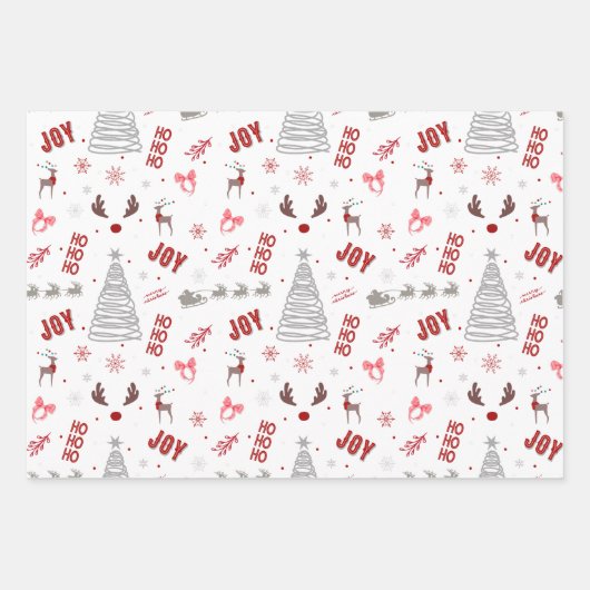 Festive Joy Christmas – Santa, Reindeer & Ho Ho Ho Inpakpapier Vel (Voorkant)