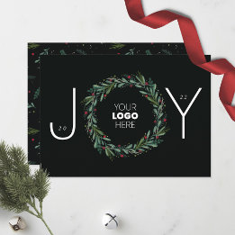 Festive JOY Corporate Wreath Leaves Berries Feestdagenkaart