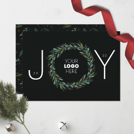 Festive JOY Corporate Wreath Leaves Berries Feestdagenkaart