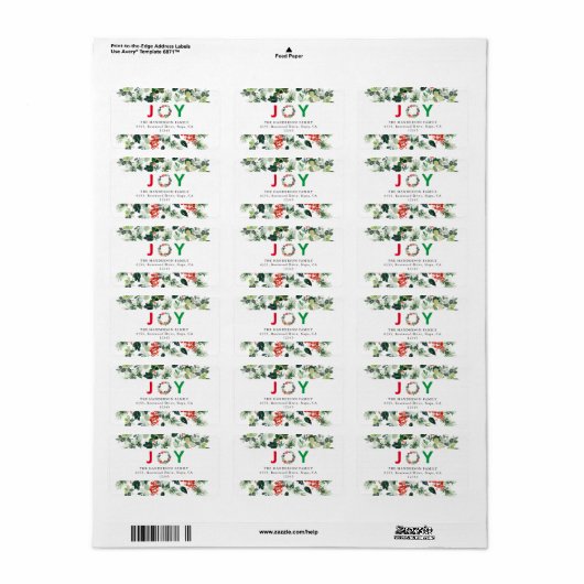 Festive Joy Elegant Return Address Label (Full Sheet)