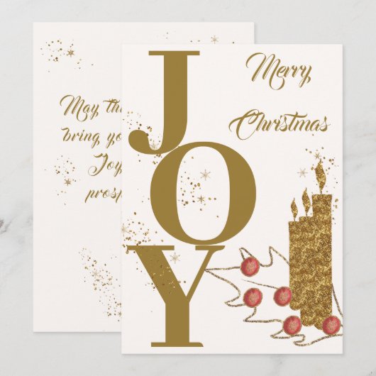 Festive Joy Gold Candle Red Berries Merry Christma Feestdagenkaart (Voorkant / Achterkant)