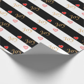 Festive Joy Heart Pattern op Striped Black & White Cadeaupapier (Hoek)