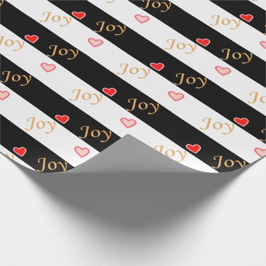 Festive Joy Heart Pattern op Striped Black & White Cadeaupapier (Hoek)