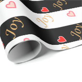 Festive Joy Heart Pattern op Striped Black & White Cadeaupapier (Rol Hoek)