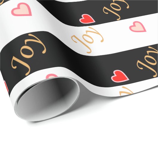 Festive Joy Heart Pattern op Striped Black & White Cadeaupapier (Rol Hoek)