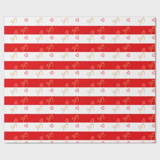 Festive Joy Heart Pattern op Striped Red and White Cadeaupapier (Vlak)