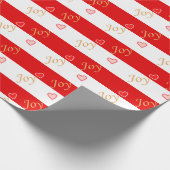 Festive Joy Heart Pattern op Striped Red and White Cadeaupapier (Hoek)