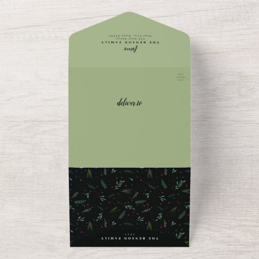 Festive JOY kerstmis Wreatgreen 1 foto All In One Uitnodiging (Buitenkant)