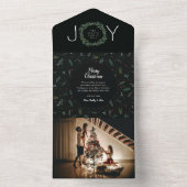 Festive JOY kerstmis Wreatgreen 1 foto All In One Uitnodiging (Binnen)