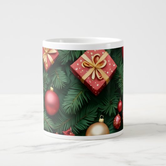 "Festive Joy — Red & Gold Christmas Magic" Grote Koffiekop (Voorkant)