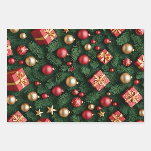 "Festive Joy — Red & Gold Christmas Magic" Inpakpapier Vel (Voorkant)