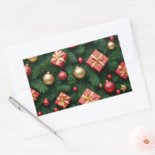 "Festive Joy — Red & Gold Christmas Magic" Rechthoekige Sticker (Envelop)