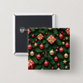 "Festive Joy — Red & Gold Christmas Magic" Vierkante Button 5,1 Cm (Voorkant /achterkant)