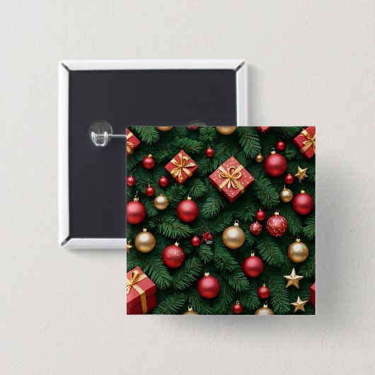 "Festive Joy — Red & Gold Christmas Magic" Vierkante Button 5,1 Cm (Voorkant /achterkant)