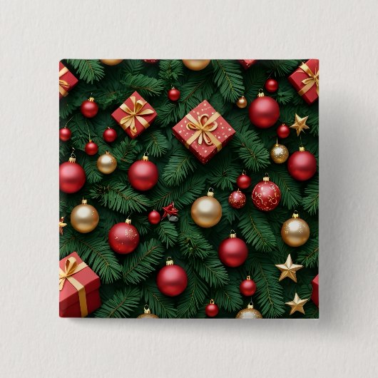 "Festive Joy — Red & Gold Christmas Magic" Vierkante Button 5,1 Cm (Voorkant)